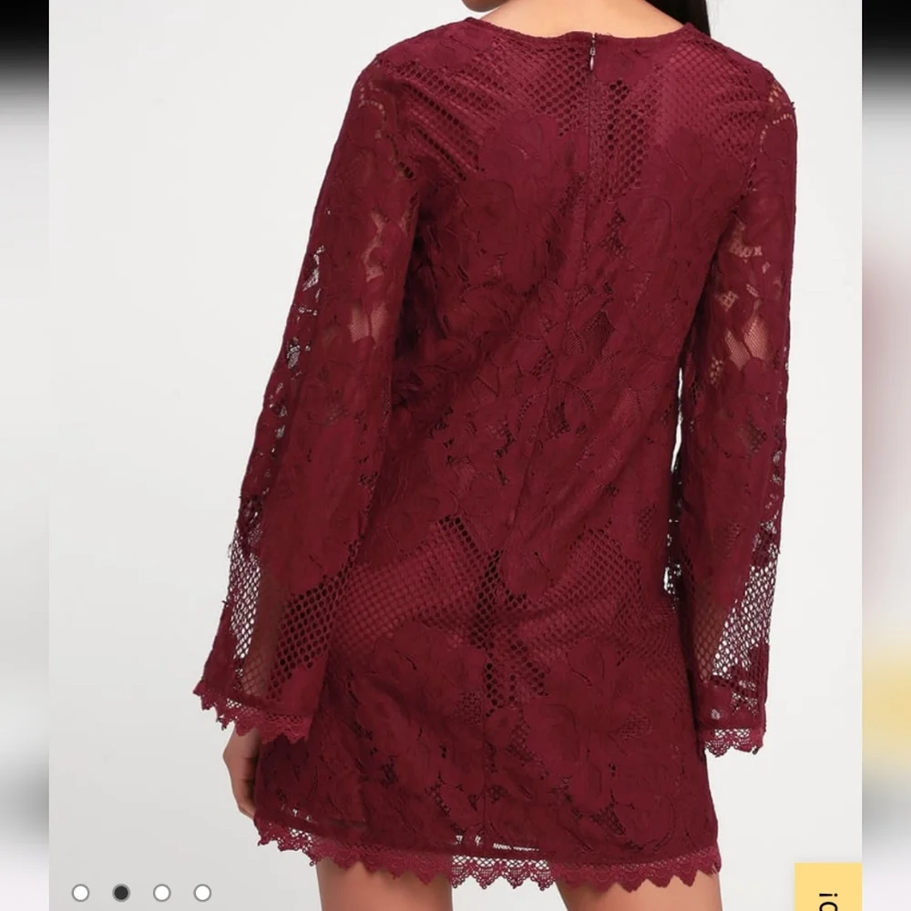 Can't Forget You Burgundy Lace Bell Sleeve Shift Dress - Picture 2 of 5